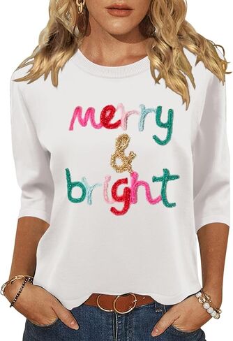 Women's 3/4 Sleeve Pullover Sweaters Crew Neck Cute Halloween Christmas Hearts Knitted Casual Sweater in Saudi Arabia