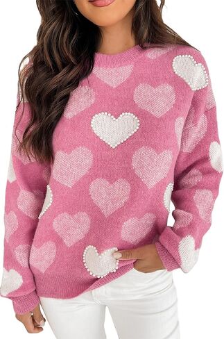 Faretumiya Women Oversized Heart Print Sweater Valentine 's Day Love Heart Sweatshirts Cute Graphic Long Sleeve Pullover Tops in Saudi Arabia