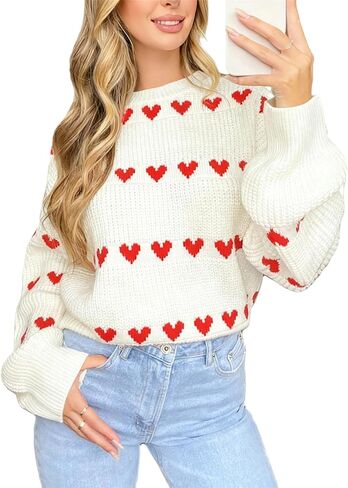 المرأة القلب طباعة البلوزات Crewneck فضفاضة تناسب متماسكة البلوز عارضة سترة قمم in Saudi Arabia