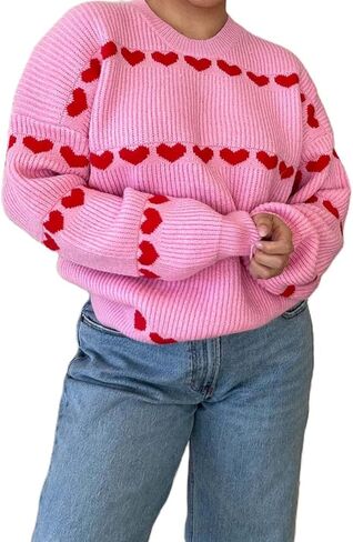 المرأة القلب طباعة البلوزات Crewneck فضفاضة تناسب متماسكة البلوز عارضة سترة قمم in Saudi Arabia