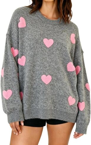 المرأة القلب طباعة البلوزات Crewneck فضفاضة تناسب متماسكة البلوز عارضة سترة قمم in Saudi Arabia