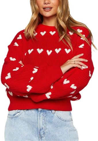 المرأة القلب طباعة البلوزات Crewneck فضفاضة تناسب متماسكة البلوز عارضة سترة قمم in Saudi Arabia