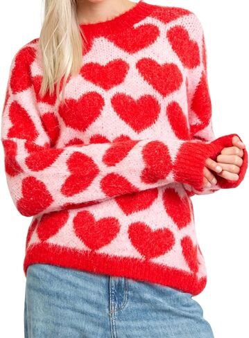 المرأة القلب طباعة البلوزات Crewneck فضفاضة تناسب متماسكة البلوز عارضة سترة قمم in Saudi Arabia