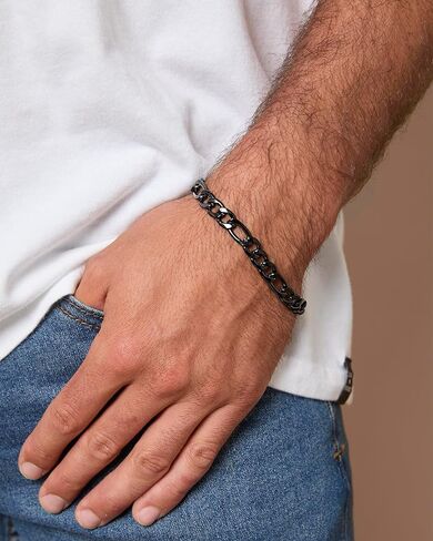 Lucky Brand Men’s Stainless Steel 8MM Figaro Bracelet - Black Plated Durable Chain Link Jewelry in Saudi Arabia