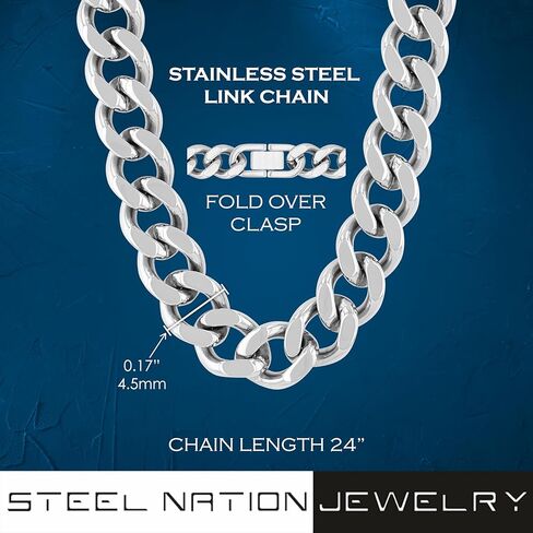 Classic 24 Inch Stainless Steel Link Chain - Men's Elegant Necklace with Fold Over Clasp in Saudi Arabia
