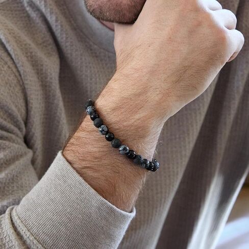 EVE'S ADDICTION Men's Black Lava and Gray Colored Beaded Bracelet - Gifts for Dad in Saudi Arabia