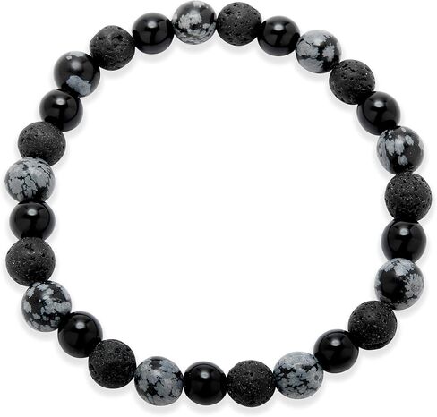EVE'S ADDICTION Men's Black Lava and Gray Colored Beaded Bracelet - Gifts for Dad in Saudi Arabia