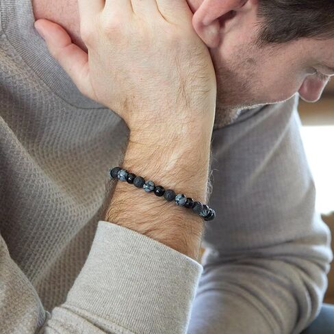 EVE'S ADDICTION Men's Black Lava and Gray Colored Beaded Bracelet - Gifts for Dad in Saudi Arabia