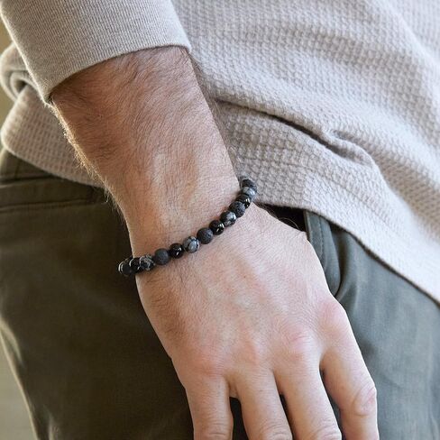 EVE'S ADDICTION Men's Black Lava and Gray Colored Beaded Bracelet - Gifts for Dad in Saudi Arabia