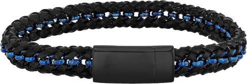 Men's 8.5" Simulated Leather Bracelet - Stainless Steel with Blue Accents, Secure Clasp in Saudi Arabia