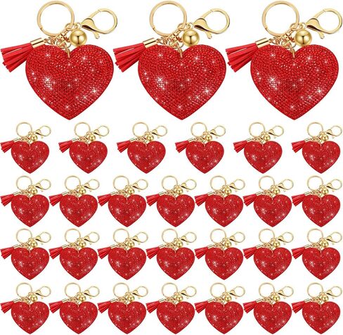 Tondiamo 30 Pcs Valentine Day Heart Keychains Rhinestone Key Chains Set Glitter Crystal Bling Key Rings for Women Charm Gift in Saudi Arabia