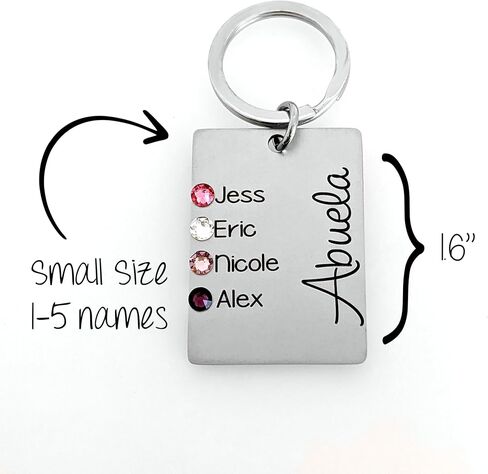 سلسلة مفاتيح مخصصة لحجر الميلاد - هدية من الفولاذ المقاوم للصدأ محفورة خصيصًا للأم والجدة ونانا - ما يصل إلى 12 اسمًا للأطفال مع بلورات جوهرة الميلاد - تذكار عائلي من الأحفاد in Kuwait