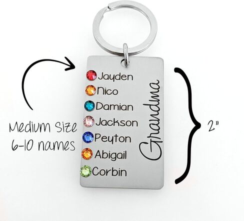 سلسلة مفاتيح مخصصة لحجر الميلاد - هدية من الفولاذ المقاوم للصدأ محفورة خصيصًا للأم والجدة ونانا - ما يصل إلى 12 اسمًا للأطفال مع بلورات جوهرة الميلاد - تذكار عائلي من الأحفاد in Kuwait