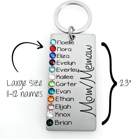 سلسلة مفاتيح مخصصة لحجر الميلاد - هدية من الفولاذ المقاوم للصدأ محفورة خصيصًا للأم والجدة ونانا - ما يصل إلى 12 اسمًا للأطفال مع بلورات جوهرة الميلاد - تذكار عائلي من الأحفاد in Kuwait