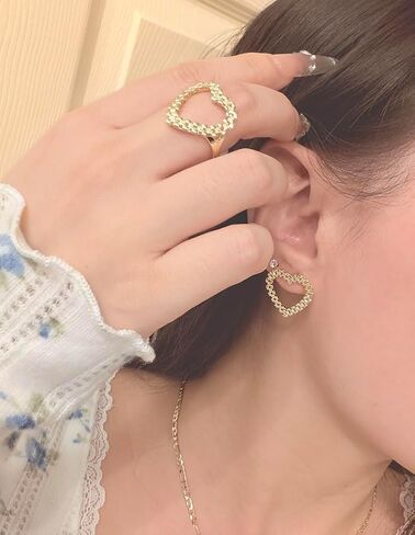 nugget hollow heart ring 18k gold plated brass material unique design ring for women in Saudi Arabia