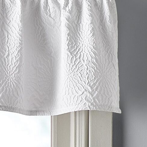 ستائر المطبخ DKNY Chrysanthemum نافذة مصممة بالزهور، جيب قضيب، 56 عرض × 14 طول بوصة، أبيض in Kuwait