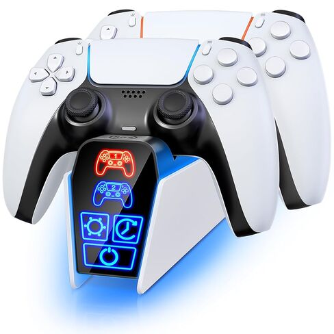 PS5/PS5 Slim Stand with Adjustable Cooling Fan, Vertical PS5 Cooling Charger Stand for PS5/PS5 Slim, Multifunctional PS5 Cooling Station with Dual Controller Chargers and RGB Light in Saudi Arabia