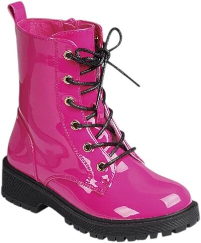 Forever Link Kids/Girls Lace Up Side Zipper Lug Sole Combat Boots in Kuwait