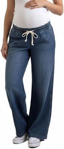 Motherhood Maternity Womens Under The Belly Tie Waist Wide Leg Pregnancy Denim Pants in Saudi Arabia