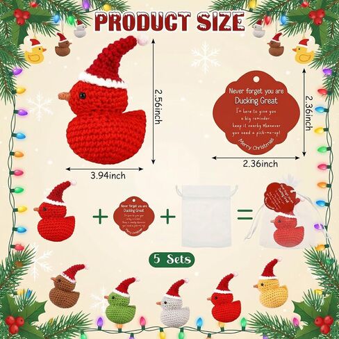 5 Sets Christmas Crochet Ducks Gifts Bulk for Coworkers Employee Staff Duck Crochet Animals with Inspirational Cards Bags Christmas Mini Gifts for Coworkers Stocking Stuffers in Kuwait
