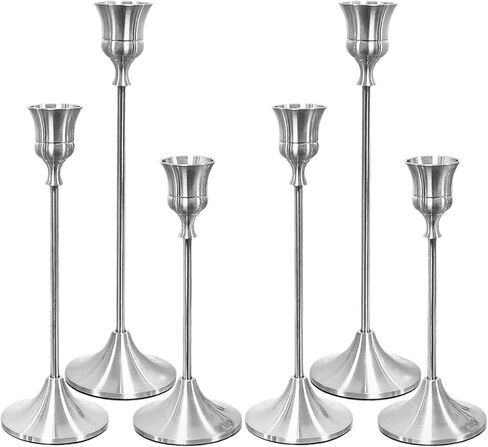 Six-Piece Silver-Tone Candleholder Set - Redefining The Ritual of Space Ideal for Weddings, Table centerpieces, and Home Decor The in Saudi Arabia