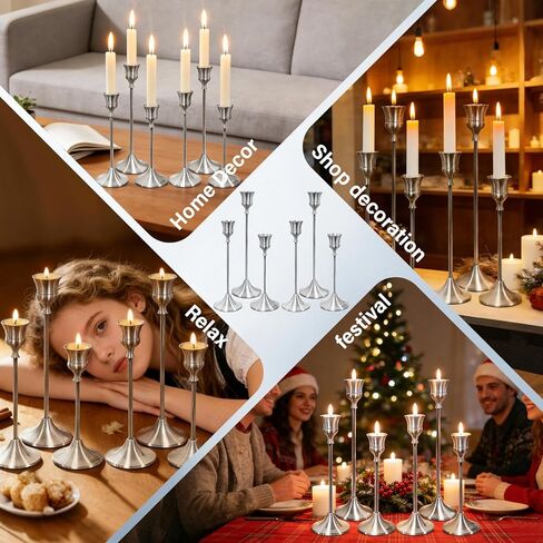 Six-Piece Silver-Tone Candleholder Set - Redefining The Ritual of Space Ideal for Weddings, Table centerpieces, and Home Decor The in Saudi Arabia