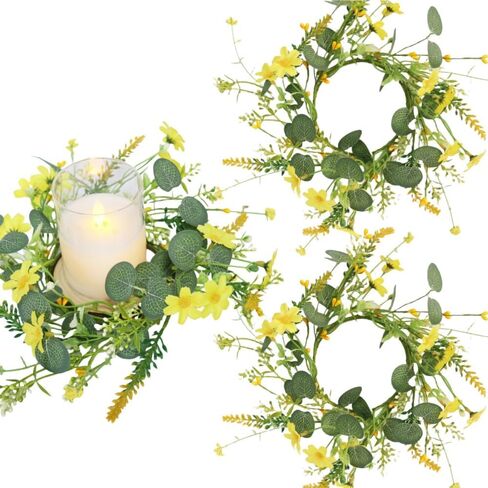 2 Pcs Artificial Spring Summer Wreaths Fake Silk Floral Wreath with Green Eucalyptus Leaves and Lavender for Front Door Window Wall Wedding Table Farmhouse Festival Decor(Yellow) in Saudi Arabia