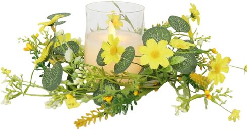 2 Pcs Artificial Spring Summer Wreaths Fake Silk Floral Wreath with Green Eucalyptus Leaves and Lavender for Front Door Window Wall Wedding Table Farmhouse Festival Decor(Yellow) in Saudi Arabia