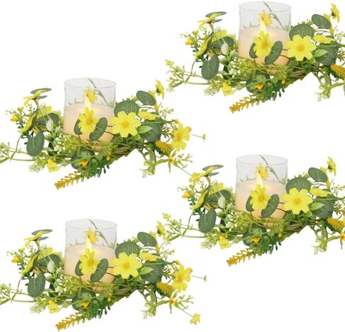 2 Pcs Artificial Spring Summer Wreaths Fake Silk Floral Wreath with Green Eucalyptus Leaves and Lavender for Front Door Window Wall Wedding Table Farmhouse Festival Decor(Yellow) in Saudi Arabia