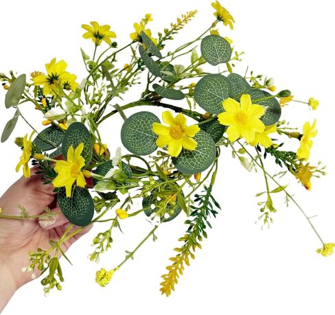 2 Pcs Artificial Spring Summer Wreaths Fake Silk Floral Wreath with Green Eucalyptus Leaves and Lavender for Front Door Window Wall Wedding Table Farmhouse Festival Decor(Yellow) in Saudi Arabia