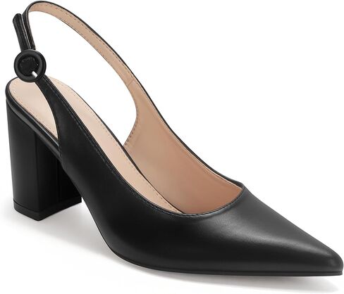 حذاء نسائي من Slingback مغلق بمقدمة مدببة وكعب عريض حذاء مكتب بكعب مكتنز سهل الارتداء للعمل والعمل in Kuwait