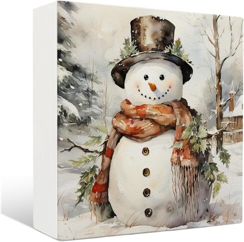 Snowman Winter Wooden Sign - Snowman Winter Wooden Box Signs, Winter Snowman Table Desk Signs for Home Decor, Winter Decorations for Home, 5×5 Inch in Saudi Arabia
