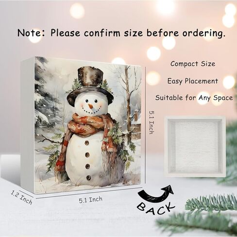 Snowman Winter Wooden Sign - Snowman Winter Wooden Box Signs, Winter Snowman Table Desk Signs for Home Decor, Winter Decorations for Home, 5×5 Inch in Saudi Arabia