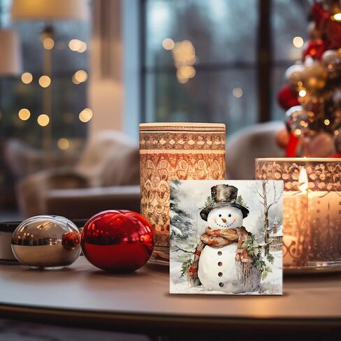Snowman Winter Wooden Sign - Snowman Winter Wooden Box Signs, Winter Snowman Table Desk Signs for Home Decor, Winter Decorations for Home, 5×5 Inch in Saudi Arabia