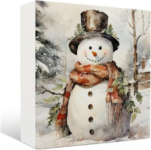 Snowman Winter Wooden Sign - Snowman Winter Wooden Box Signs, Winter Snowman Table Desk Signs for Home Decor, Winter Decorations for Home, 5×5 Inch in Saudi Arabia