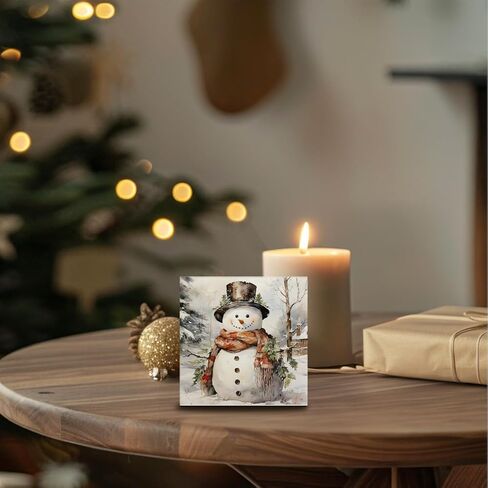 Snowman Winter Wooden Sign - Snowman Winter Wooden Box Signs, Winter Snowman Table Desk Signs for Home Decor, Winter Decorations for Home, 5×5 Inch in Saudi Arabia