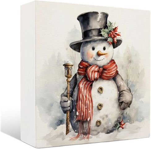 Snowman Winter Wooden Sign - Snowman Winter Wooden Box Signs, Winter Snowman Table Desk Signs for Home Decor, Winter Decorations for Home, 5×5 Inch in Saudi Arabia