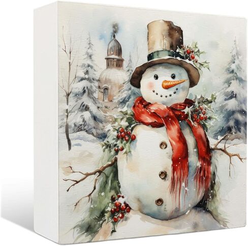 Snowman Winter Wooden Sign - Snowman Winter Wooden Box Signs, Winter Snowman Table Desk Signs for Home Decor, Winter Decorations for Home, 5×5 Inch in Saudi Arabia