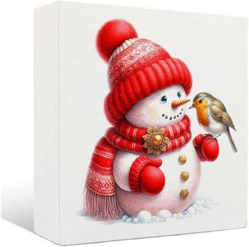 Snowman Winter Wooden Sign - Snowman Winter Wooden Box Signs, Winter Snowman Table Desk Signs for Home Decor, Winter Decorations for Home, 5×5 Inch in Saudi Arabia