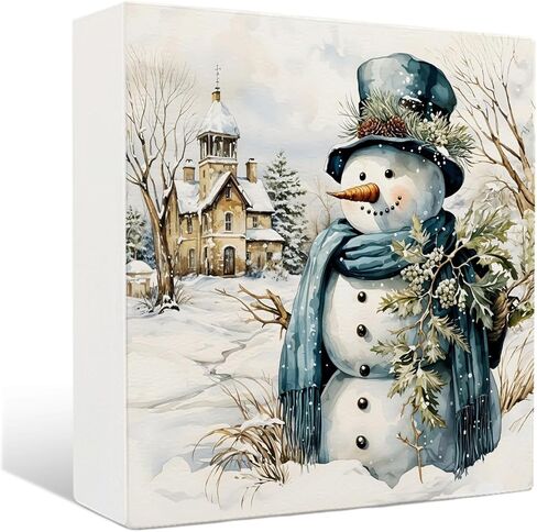 Snowman Winter Wooden Sign - Snowman Winter Wooden Box Signs, Winter Snowman Table Desk Signs for Home Decor, Winter Decorations for Home, 5×5 Inch in Saudi Arabia