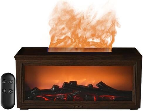 Essential Oil Diffuser with Realistic Fireplace Flame Effect Wood Grain, Portable 280ml Ultrasonic Aromatherapy Humidifier, Adjustable Mist & Timer Super Quiet (Light Brown) in Saudi Arabia