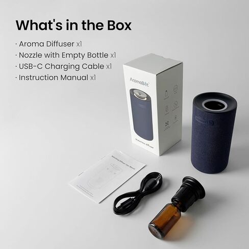 موزع روائح الزيوت العطرية بدون ماء من Aromabot، موزع رذاذ ذكي محمول بدون ماء للسيارة أو المنزل أو المكتب - أوضاع رذاذ مزدوجة، عملية تغليف قماش مريحة، بطارية قابلة لإعادة الشحن، ضوء LED in Kuwait
