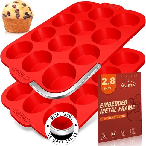 Walfos Muffin Pan Set - 12 Cups Regular Silicone Cupcake Pan, Non-stick and BPA Free, Great for Making Muffin Cakes, Tart, Fat Bombs - Dishwasher Safe, 2-Piece in Kuwait