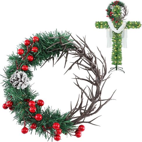 Jesus Crown of Thorns 11" Wearable Crown of Thorns for Cross Christmas Tree Topper Small Xmas Christian Gifts Religious Wreath Ring for Wall Window Fireplace Ornament Decor in Kuwait