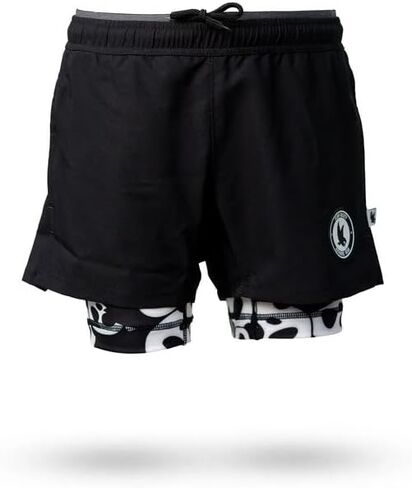 Flow Society Mens 2-1 Compression Solid Black Panda 7" Athletic Shorts with Pockets in Saudi Arabia