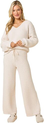 Softies Waffle Marshmallow V-Neck Lounge Set for Women – Ultra Soft 2-Piece Loungewear with Long Sleeve Top & Pants in Saudi Arabia
