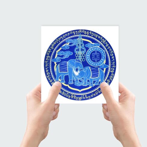 5 Pieces of Blue Elephant and Rhinoceros Stickers Chinese Wisdom Harmony Balance Stickers Good Luck Wealth Talisman New Year Housewarming Gift W5429 in Saudi Arabia
