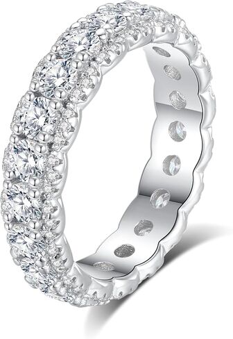 Moissanite Eternity Ring for Women Round Cut D Color VVS1 Moissanite Wedding Band, S925 Sterling Silver 18K White Gold Plated Promise Engagement Rings for Women in Saudi Arabia