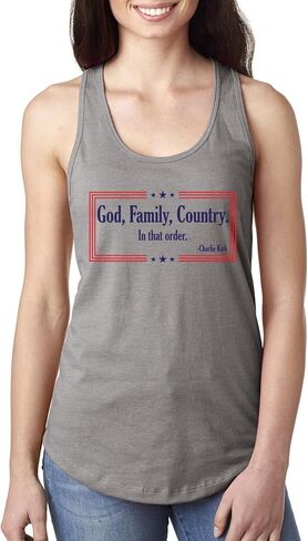 Freedom Charlie, God, Family, Patriotism, Red, White, and Blue, American Activist Ladies Racerback Tank Top in Saudi Arabia