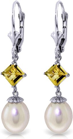 Galaxy Gold GG 14k Gold Natural Citrine and Cultured Freshwater Pearl Dangle Earrings in Saudi Arabia
